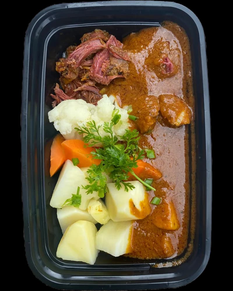 Beef Massaman Curry in a meal prep container