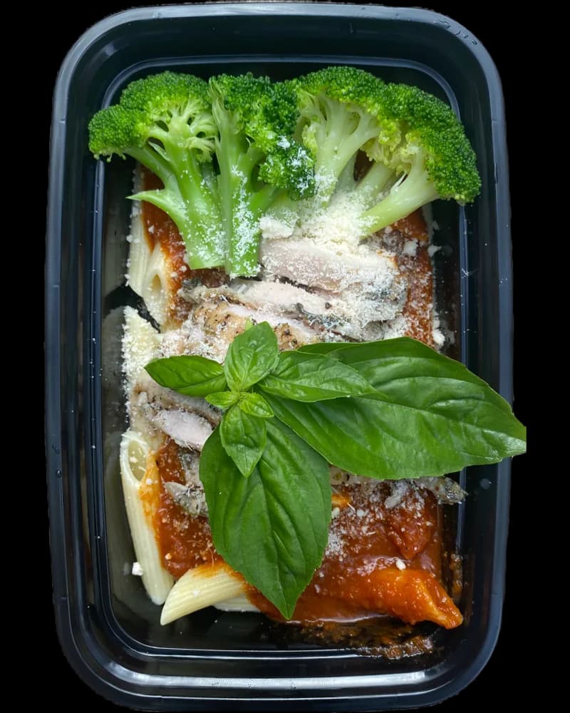 Chicken Marinara Pasta in a meal prep container