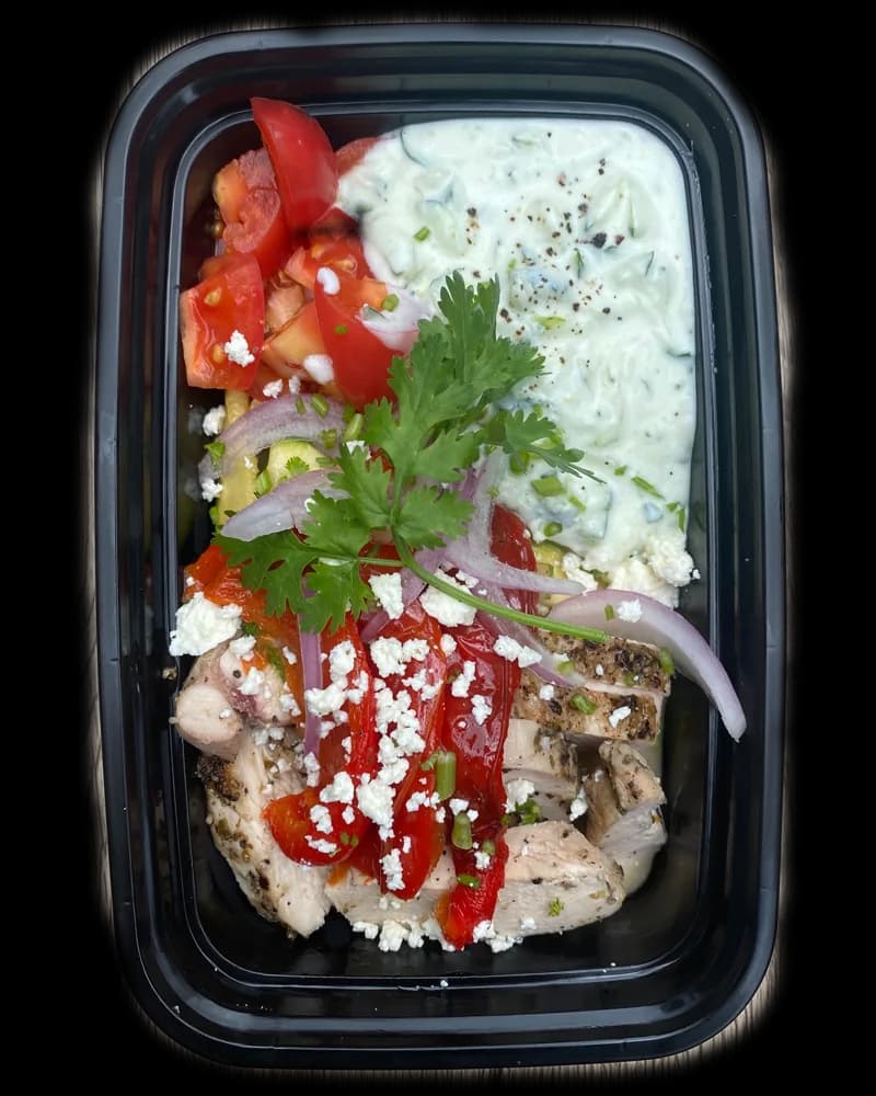 Tzatziki Chicken Salad in a meal prep container
